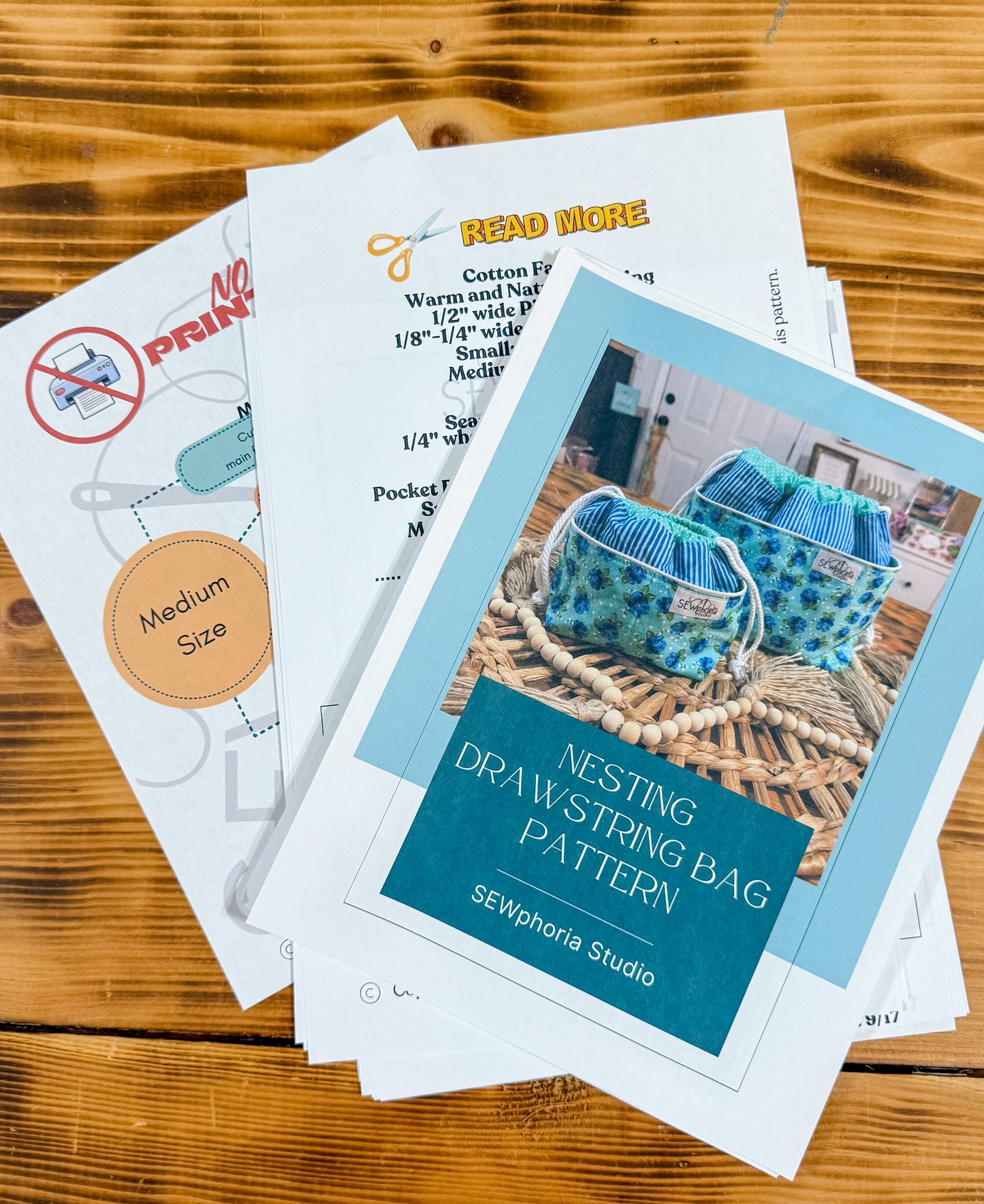 Storage Drawstring Bag Set PDF Download Sewing Pattern