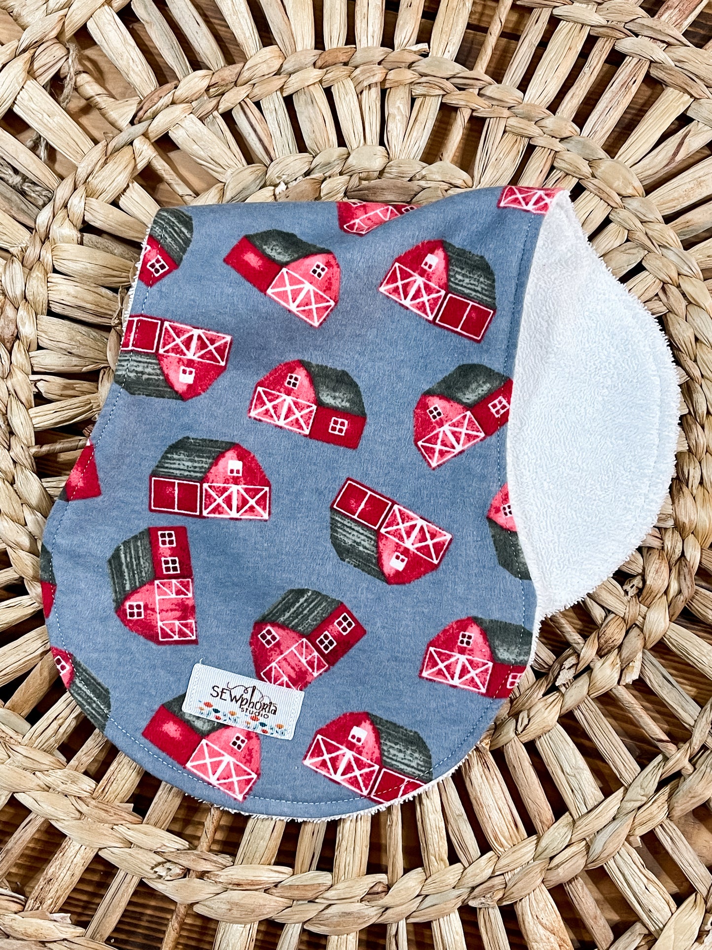 Burp Cloth Set Red Barn Print