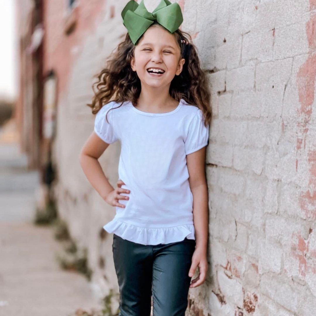 Frog Trio Sketch Embroidery Ruffle Bottom T Shirt White