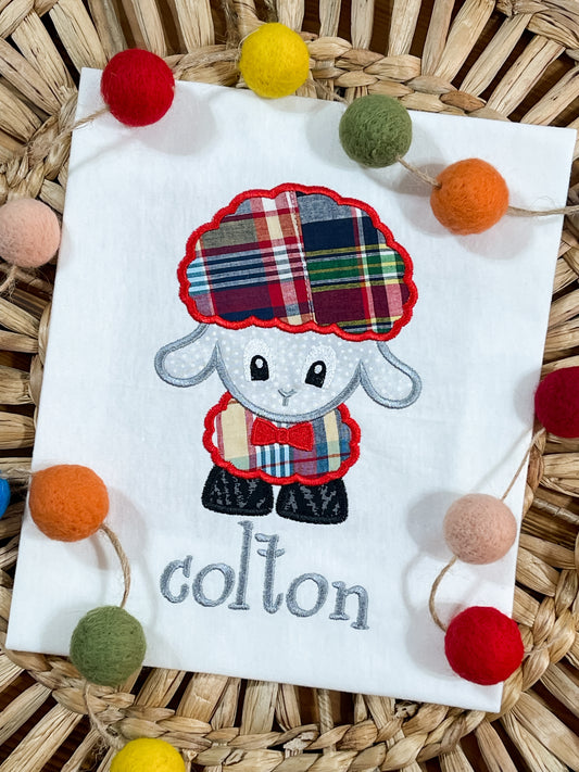 Lamb Plaid Fro Boy T-Shirt White