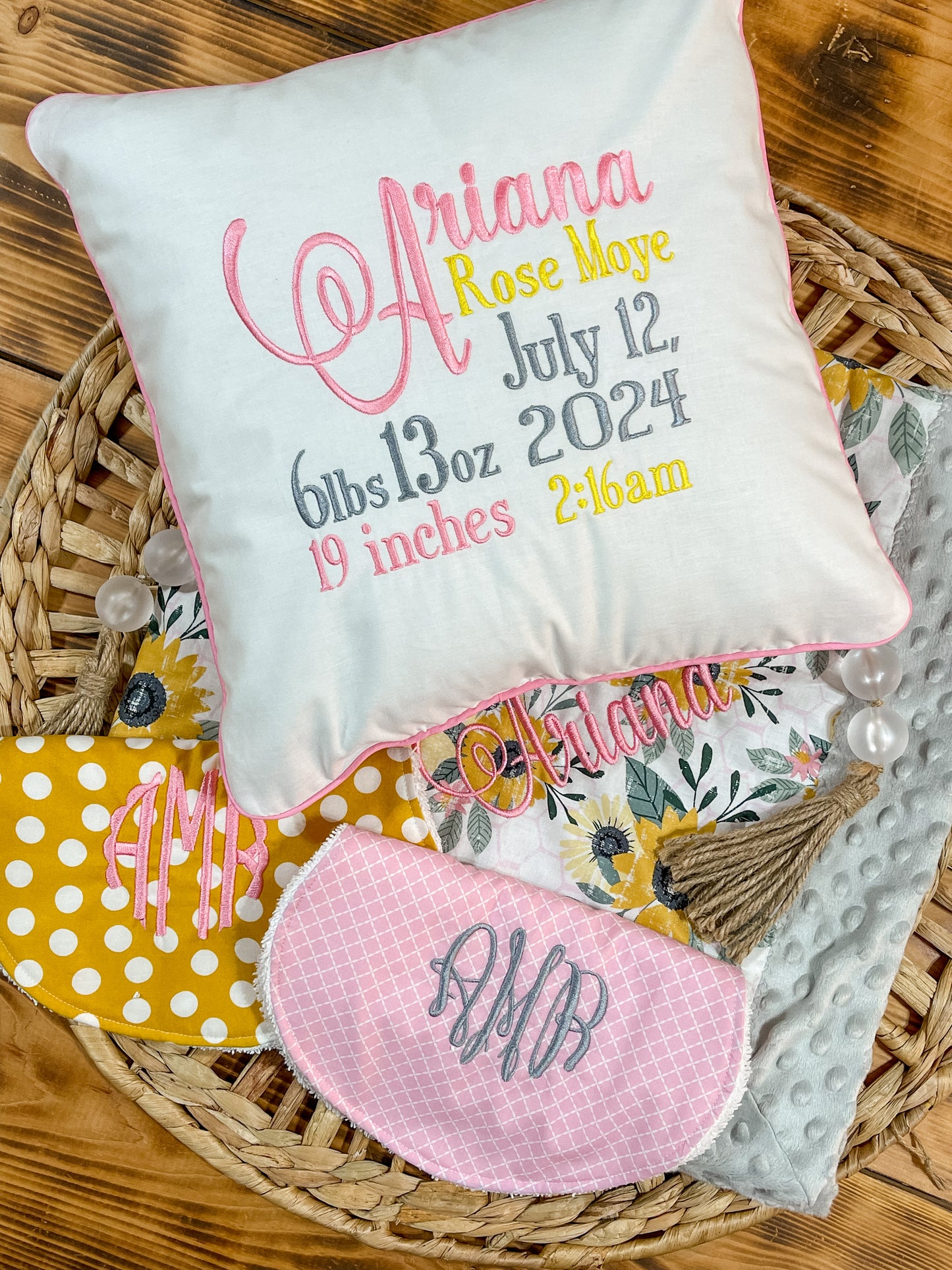 Birth Announcement Pillow Gift Set