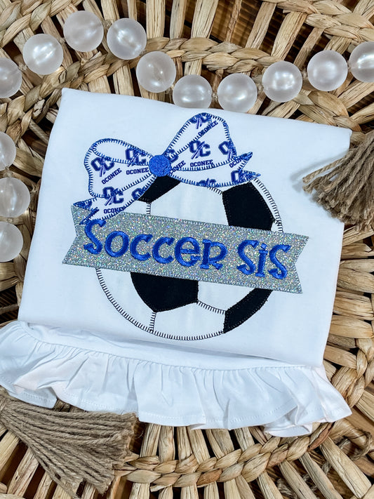 Soccer Sis School Applique Ruffle Bottom T-Shirt White